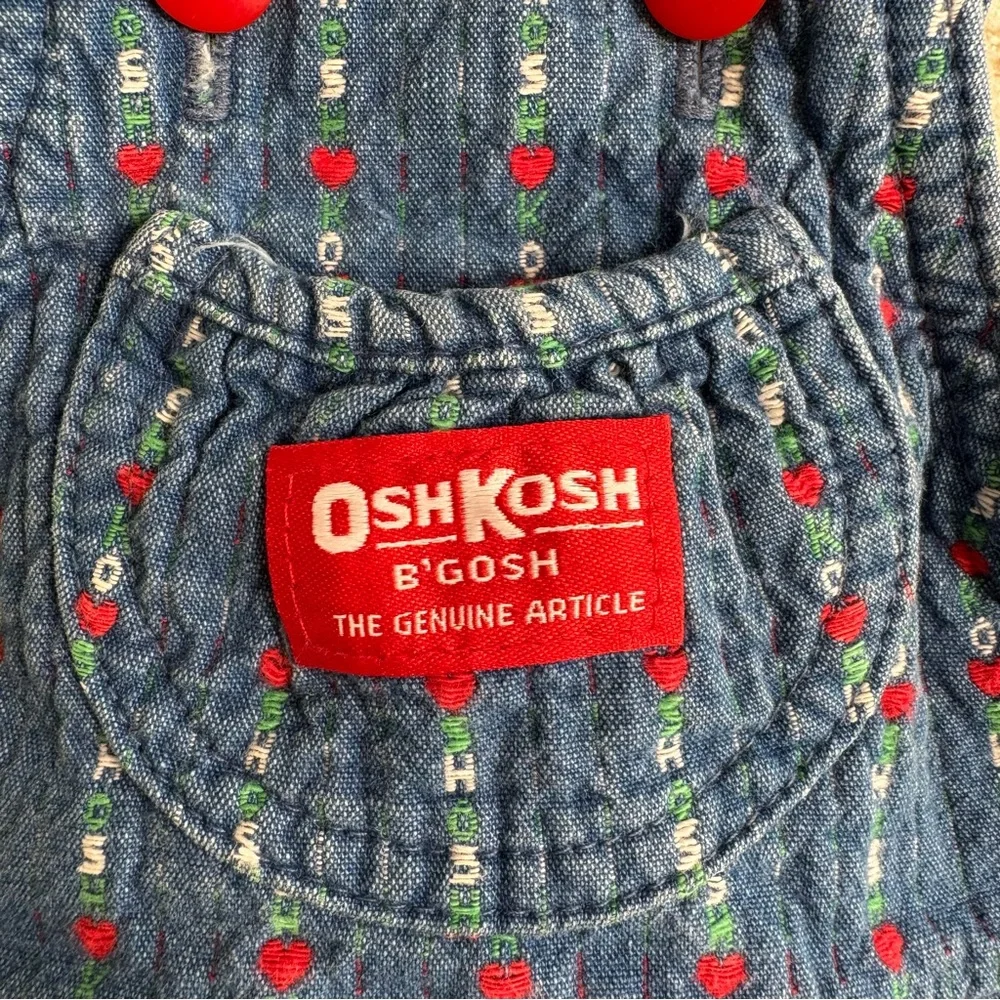Vintage RARE Osh Kosh B’Gosh Denim Logo Ruffle‎ Spell Out Heart Dress 24 Months
